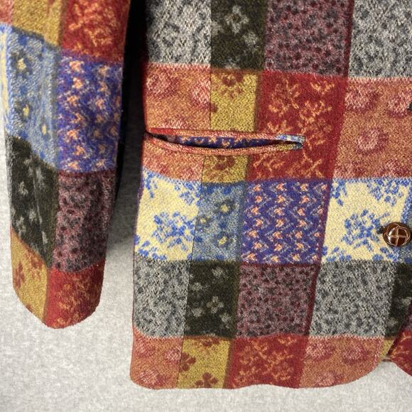 Vintage 90s J.L. Colebrook Wool Blend Patchwork Plaid Blazer Jacket Lined Sz M - Picture 5 of 10